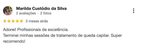 Avaliação de Marilda no Google sobre o tratamento na Follum